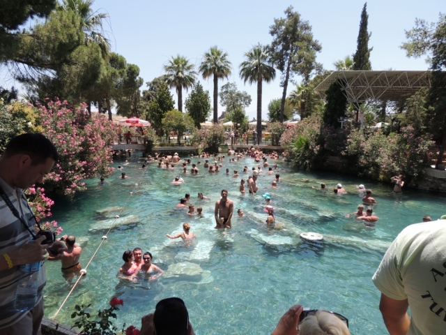 Pamukkale - Cleopatra Pool.  If you can see the fallen Roman columns between the bathers