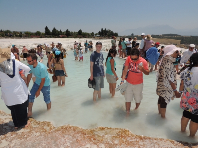 Pamukkale - Matt and half of Russia in one of the mineral pools on the travertine terraces 